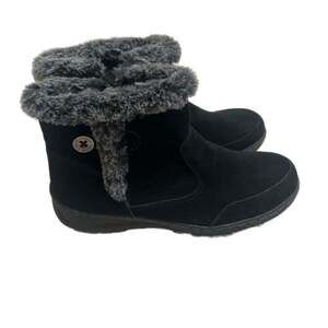 Khombu Women's Faux Fur Trimmed Black Suede Ankle Boots - Size 8.5